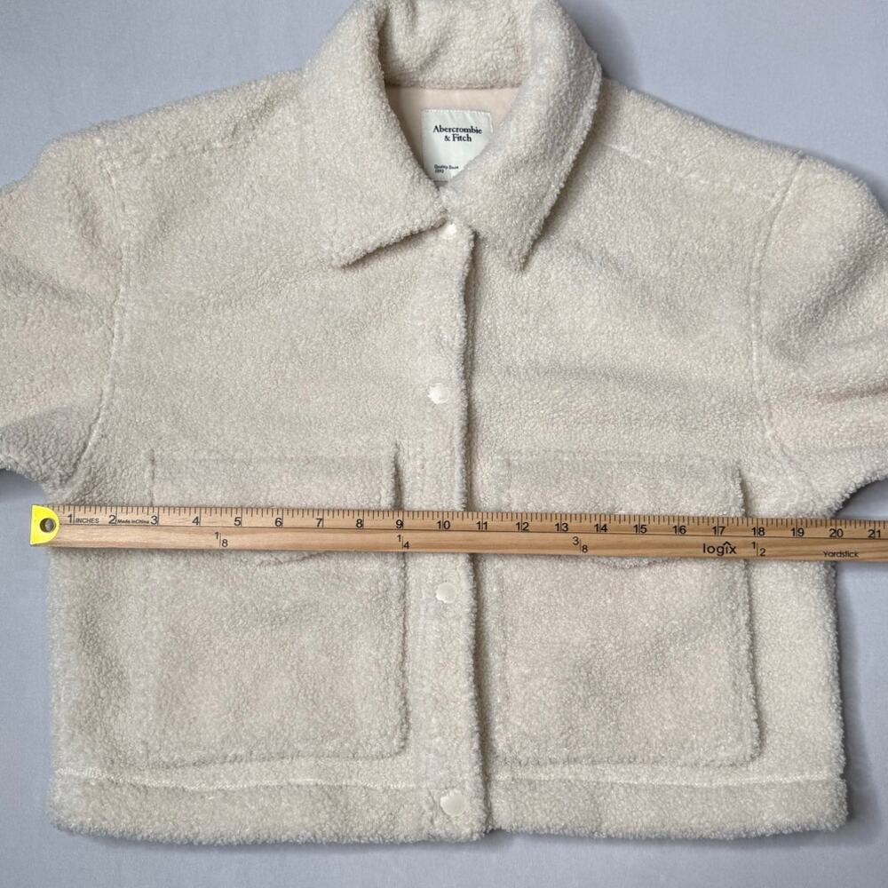 Abercrombie & Fitch Cropped Sherpa Fleece Teddy Jacket Shacket Cream Medium - Picture 11 of 12